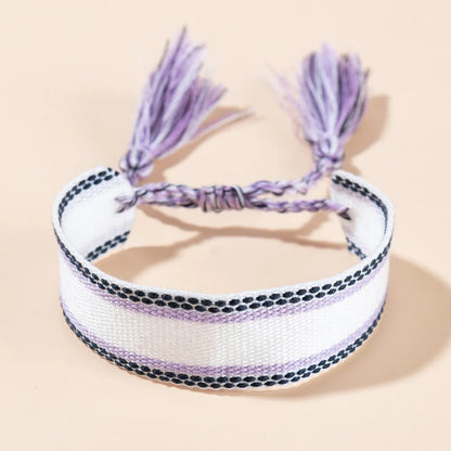 Ethnic Style Letter Stripe Polyester Cotton Embroidery Knitting Tassel Unisex Bracelets 1 Piece