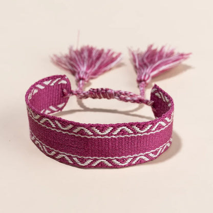 Ethnic Style Letter Stripe Polyester Cotton Embroidery Knitting Tassel Unisex Bracelets 1 Piece