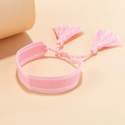 Ethnic Style Letter Stripe Polyester Cotton Embroidery Knitting Tassel Unisex Bracelets 1 Piece