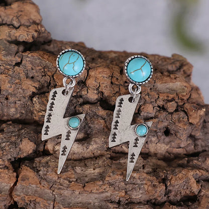 Ethnic Style Lightning Alloy Inlay Turquoise Women'S Drop Earrings