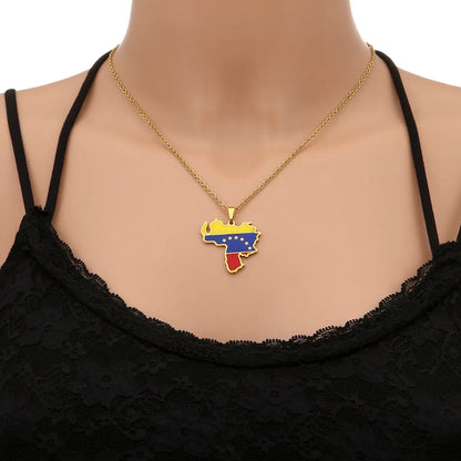 Ethnic Style Map Flag 201 Stainless Steel 304 Stainless Steel Enamel Plating None 18K Gold Plated Unisex Pendant Necklace