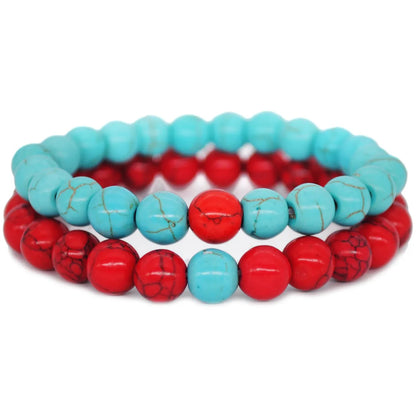 Ethnic Style Marble Turquoise Beaded Bracelets 2 Pieces