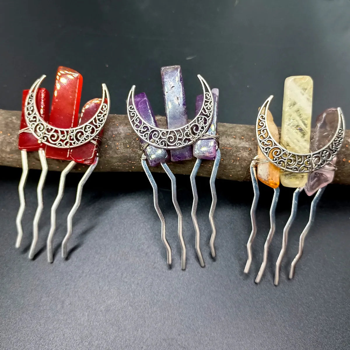 Ethnic Style Moon Natural Crystal Hair Combs