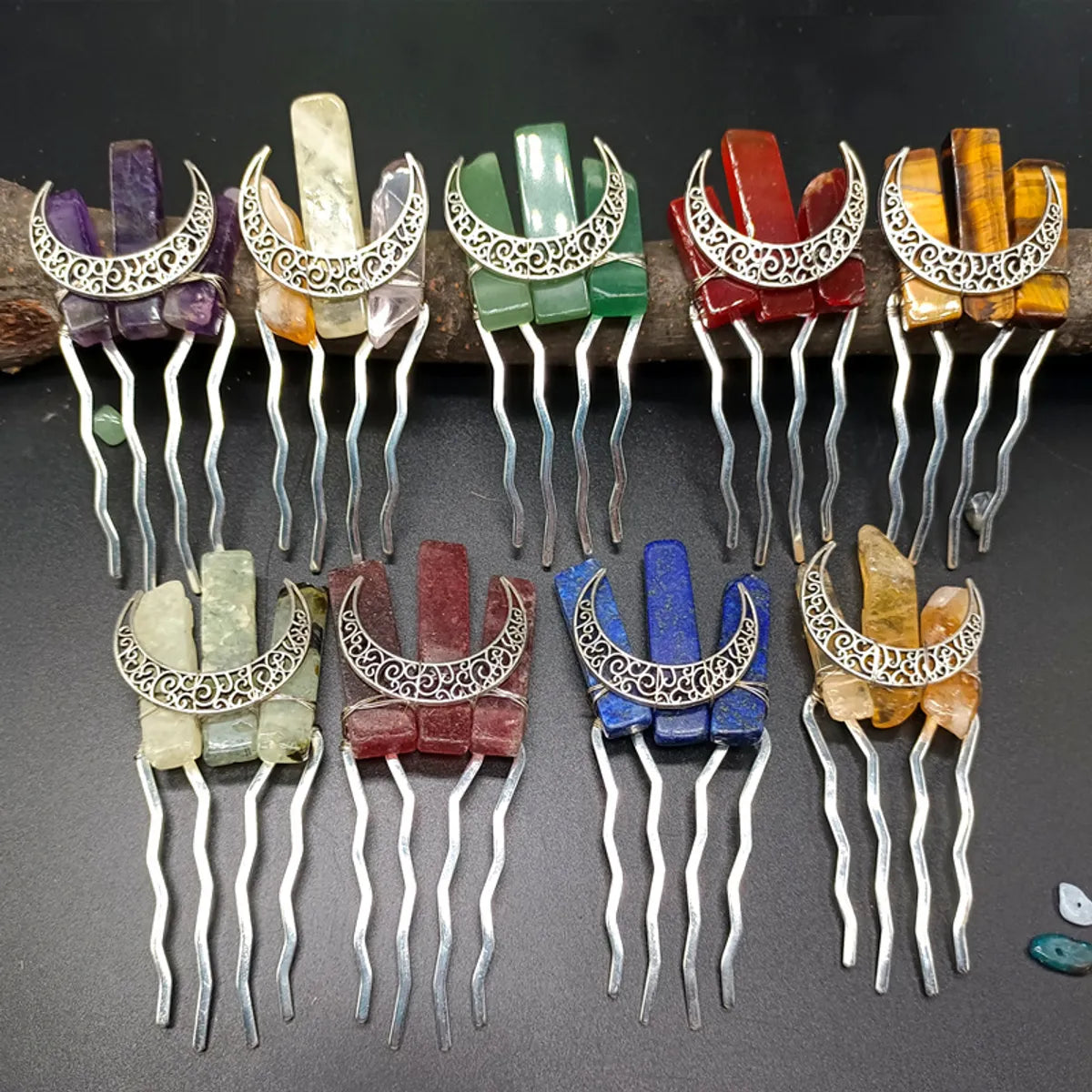 Ethnic Style Moon Natural Crystal Hair Combs