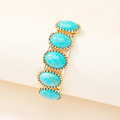 Ethnic Style Oval Metal Inlay Turquoise Women's Bangle