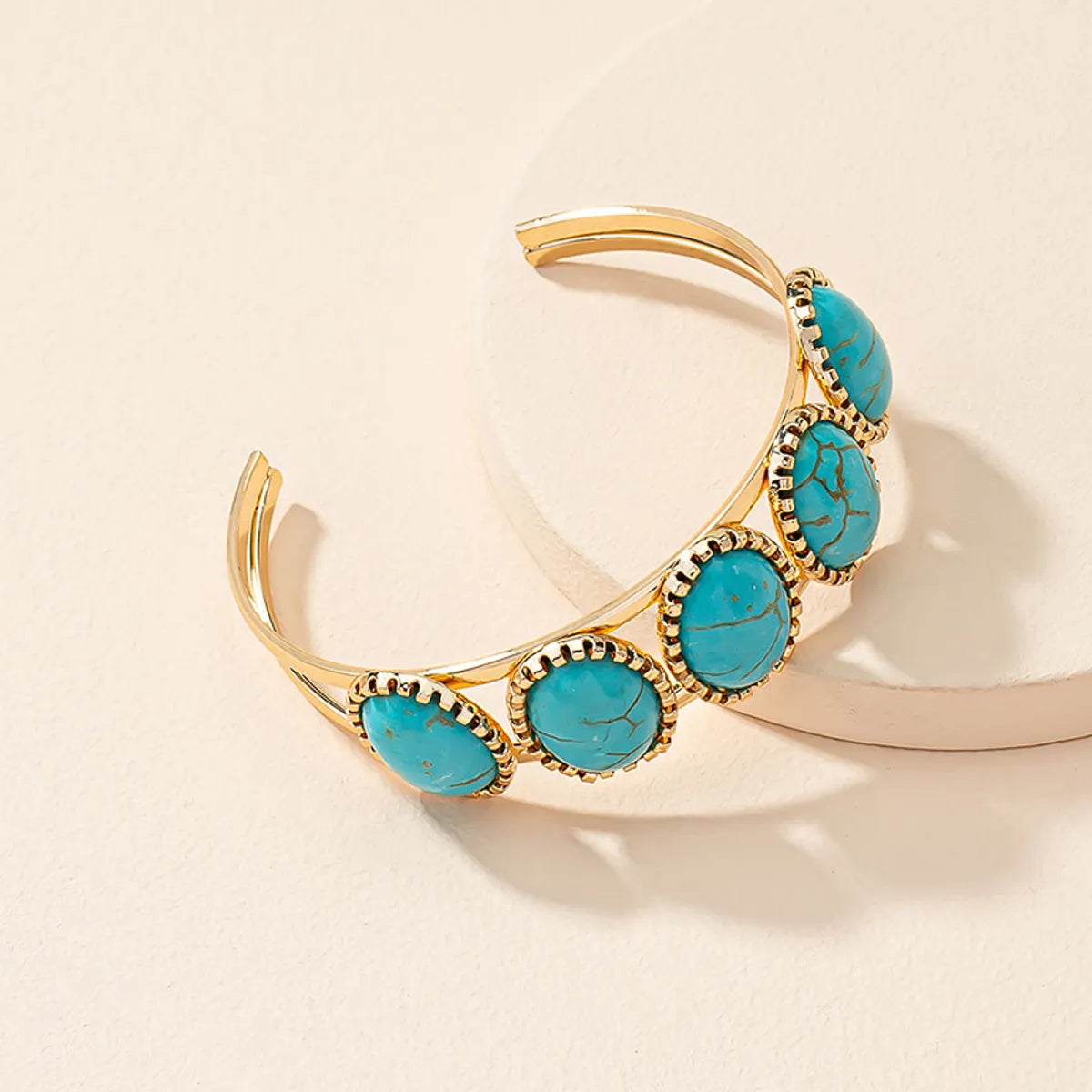 Ethnic Style Oval Metal Inlay Turquoise Women's Bangle