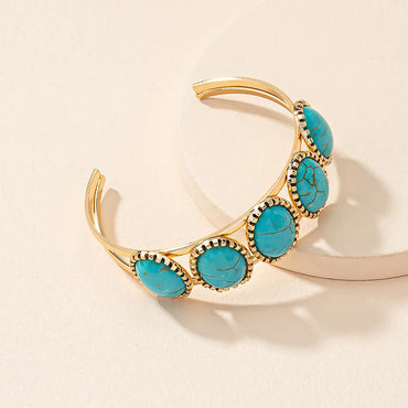 Ethnic Style Oval Metal Inlay Turquoise Women's Bangle