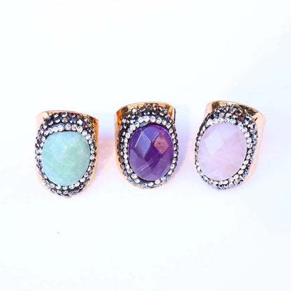 Ethnic Style Oval Natural Stone Open Ring