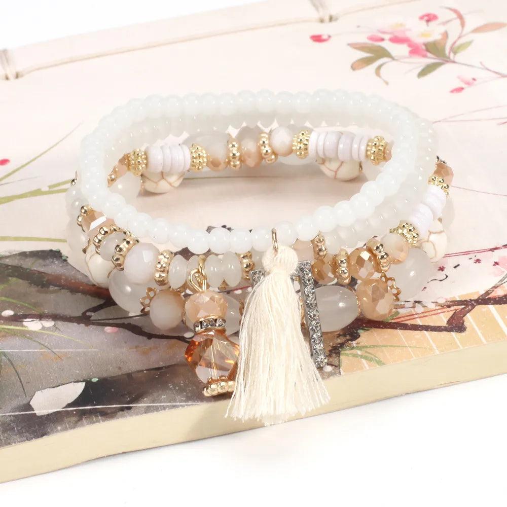 Ethnic Style Oval Tassel Rectangle Beaded Artificial Crystal Alloy Women'S Bracelets