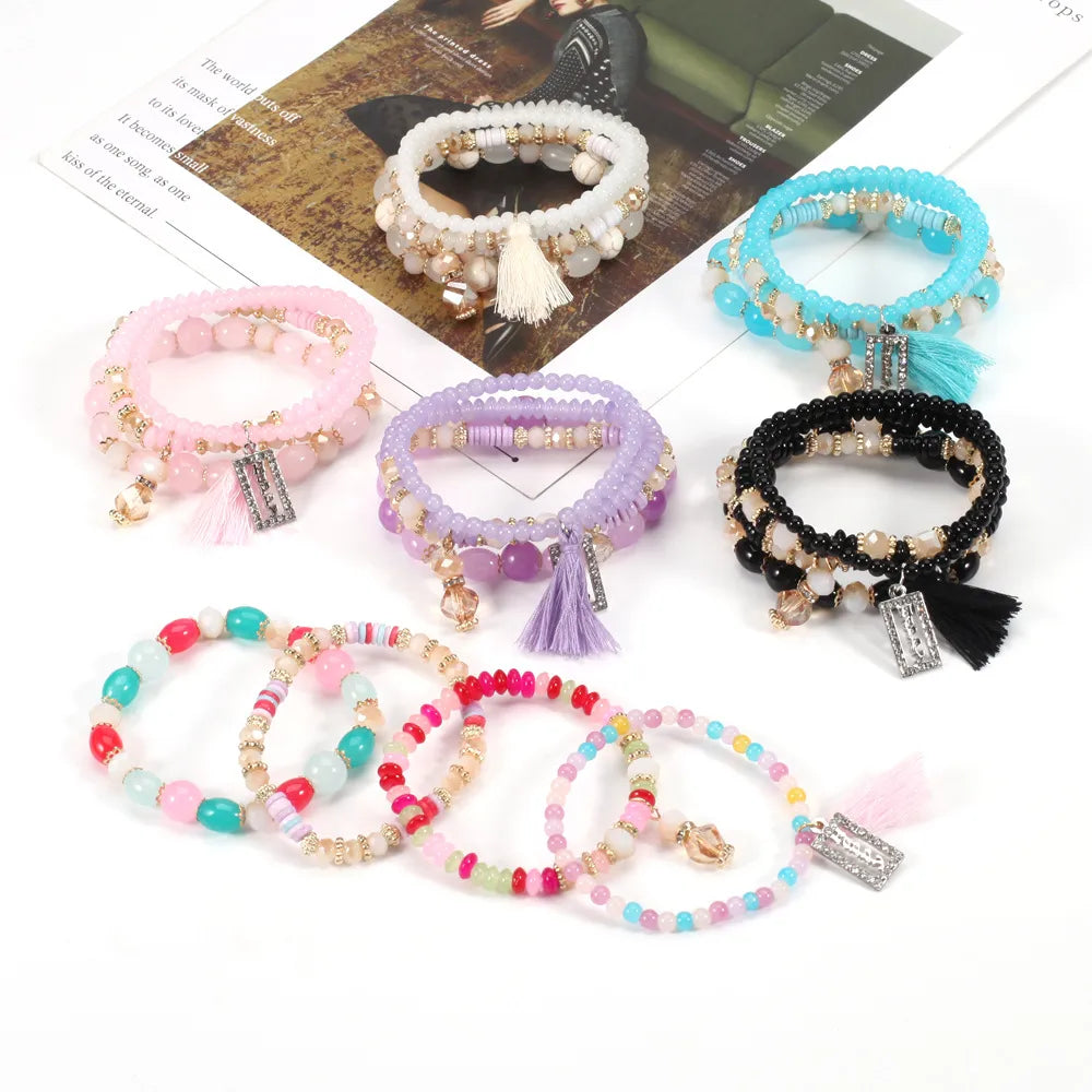 Ethnic Style Oval Tassel Rectangle Beaded Artificial Crystal Alloy Women'S Bracelets