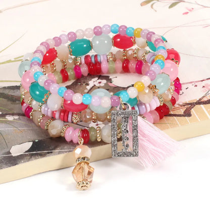 Ethnic Style Oval Tassel Rectangle Beaded Artificial Crystal Alloy Women'S Bracelets