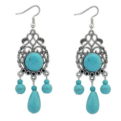 Ethnic Style Oval Water Droplets Alloy Inlay Turquoise Women'S Bracelets Earrings Necklace