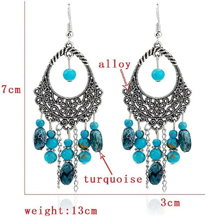 Ethnic Style Oval Water Droplets Alloy Inlay Turquoise Women'S Bracelets Earrings Necklace