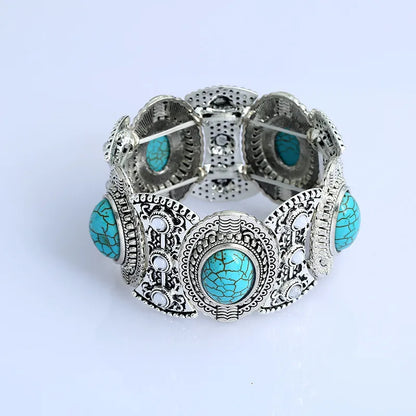 Ethnic Style Oval Water Droplets Alloy Inlay Turquoise Women'S Bracelets Earrings Necklace