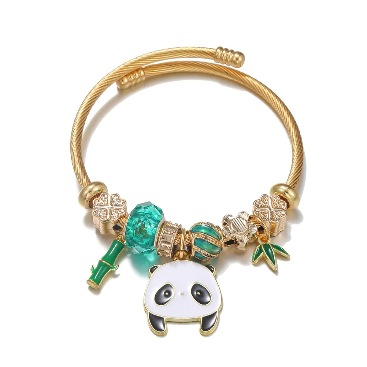 Ethnic Style Panda Bamboo Stainless Steel Alloy Inlay Resin Unisex Bangle