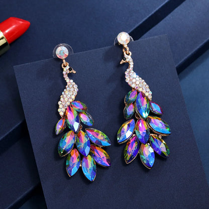 1 Pair Ethnic Style Peacock Rhinestone Metal Drop Earrings