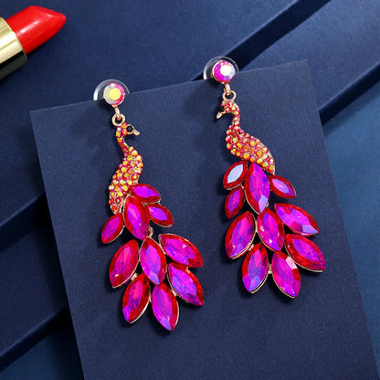 1 Pair Ethnic Style Peacock Rhinestone Metal Drop Earrings