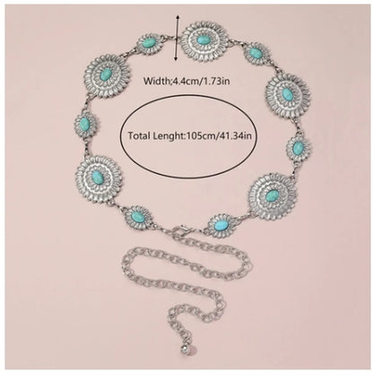 Ethnic Style Romantic African Style Solid Color Alloy Inlay Turquoise Women'S Waist Chain