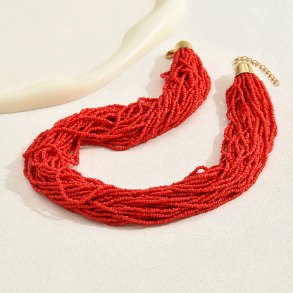 Ethnic Style Romantic Solid Color Round Plastic Seed Bead Beaded Chain Women's Layered Necklaces Sweater Chain