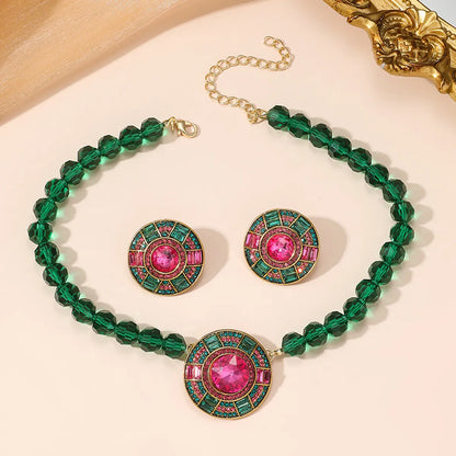 Ethnic Style Round Alloy Plating Inlay Rhinestones Gold Plated Women's Jewelry Set