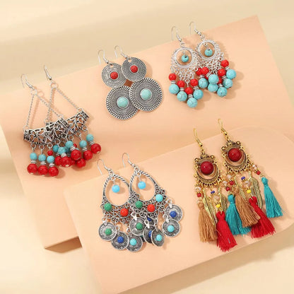 Ethnic Style Round Alloy Turquoise Inlay Turquoise Women's Earrings