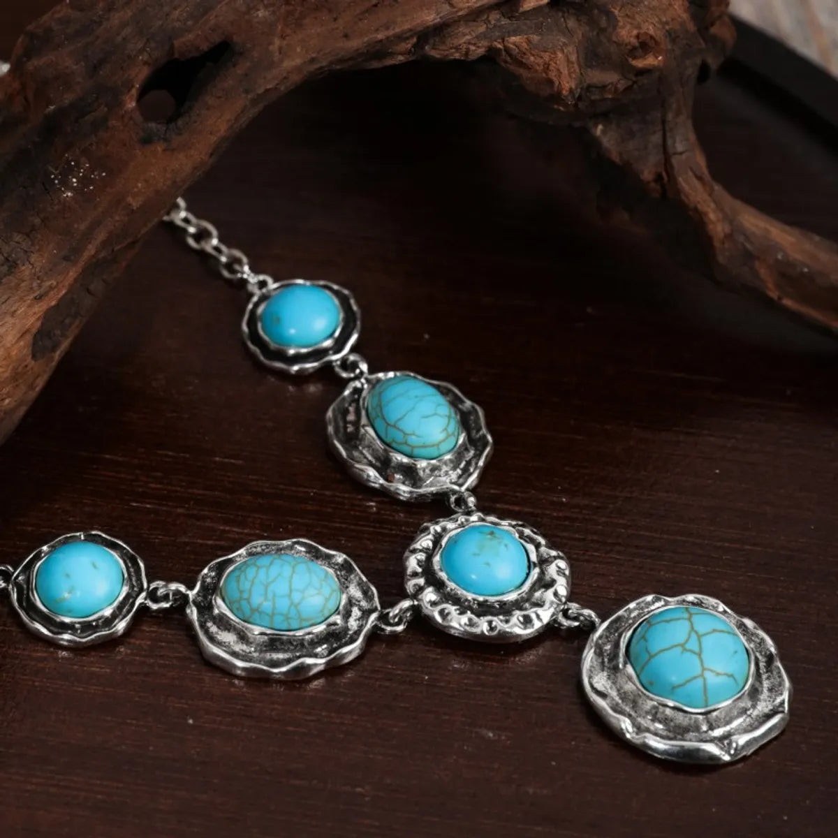 Ethnic Style Round Arylic Alloy Inlay Turquoise Women'S Pendant Necklace