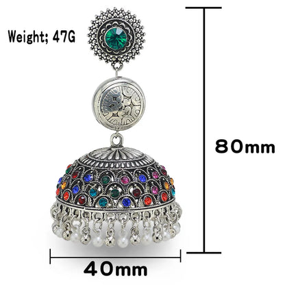 Ethnic Style Round Bell Imitation Pearl Alloy Inlay Rhinestones Women's Drop Earrings