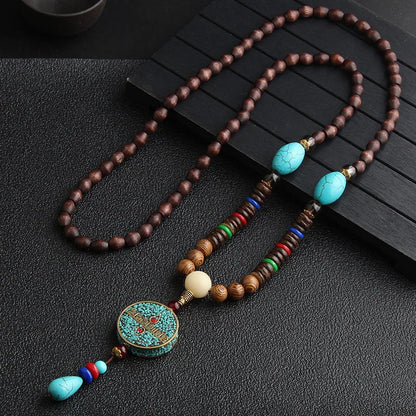 Ethnic Style Round Fish Alloy Wood Beaded Plating Unisex Pendant Necklace 1 Piece