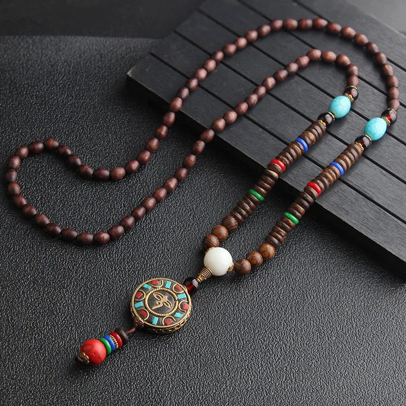 Ethnic Style Round Fish Alloy Wood Beaded Plating Unisex Pendant Necklace 1 Piece