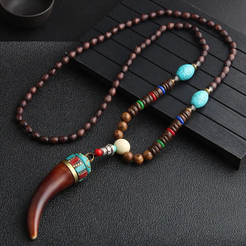 Ethnic Style Round Fish Alloy Wood Beaded Plating Unisex Pendant Necklace 1 Piece