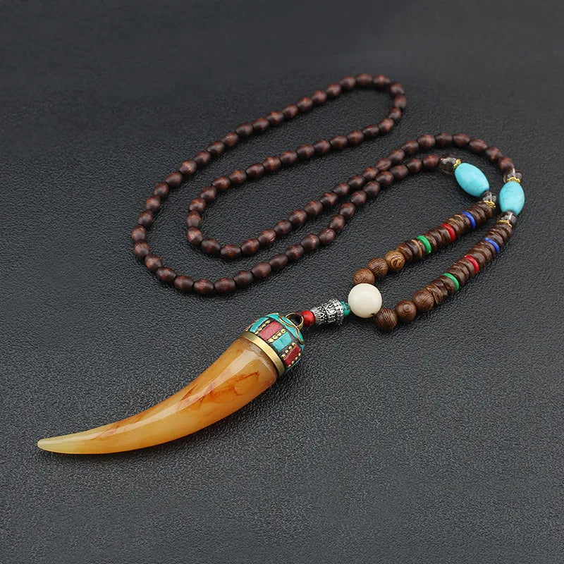 Ethnic Style Round Fish Alloy Wood Beaded Plating Unisex Pendant Necklace 1 Piece