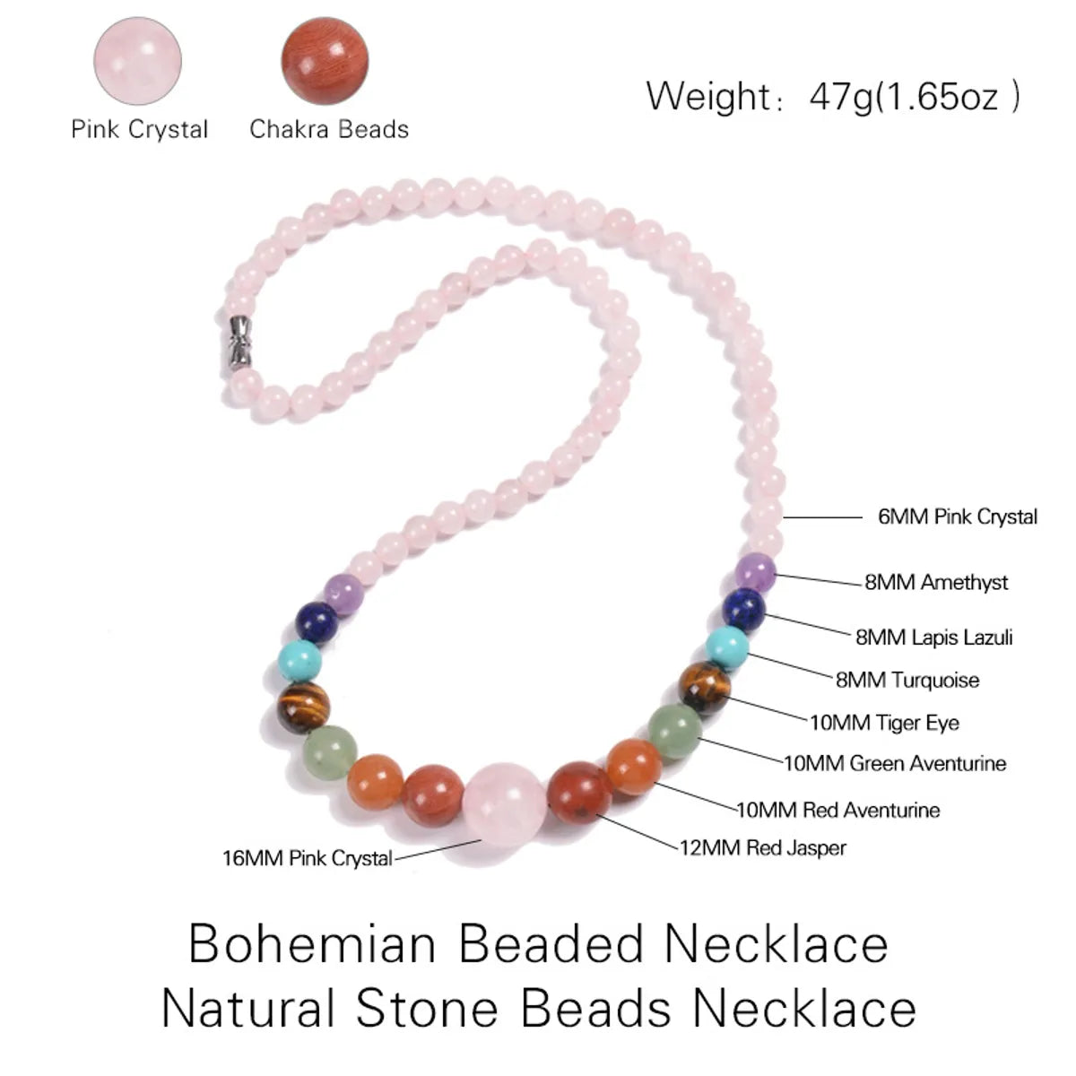 Ethnic Style Round Natural Stone Beaded Necklace