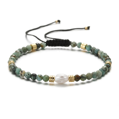 Ethnic Style Round Natural Stone Freshwater Pearl Copper Plating 18k Gold Plated Bracelets