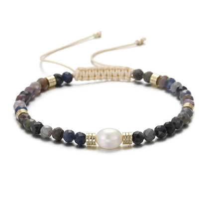 Ethnic Style Round Natural Stone Freshwater Pearl Copper Plating 18k Gold Plated Bracelets