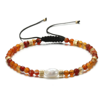 Ethnic Style Round Natural Stone Freshwater Pearl Copper Plating 18k Gold Plated Bracelets