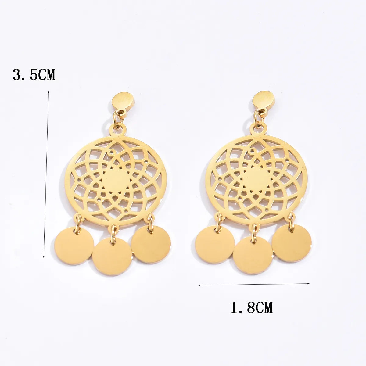 Ethnic Style Round Stainless Steel Earrings Tassel Hollow Out Stainless Steel Earrings 1 Pair