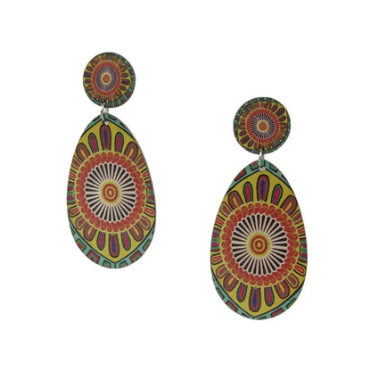 Ethnic Style Round Water Droplets Flower Wood Stoving Varnish Women's Drop Earrings 1 Pair