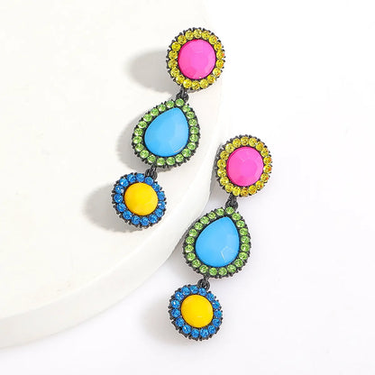 Ethnic Style Round Water Droplets Resin Inlay Rhinestones Women'S Drop Earrings