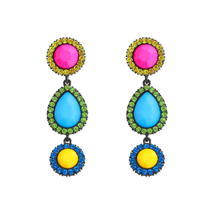 Ethnic Style Round Water Droplets Resin Inlay Rhinestones Women'S Drop Earrings