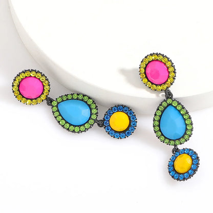 Ethnic Style Round Water Droplets Resin Inlay Rhinestones Women'S Drop Earrings