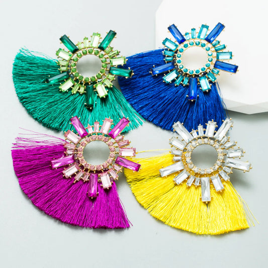 Ethnic Style Sector Alloy Tassel Rhinestones Women's Earrings 1 Pair