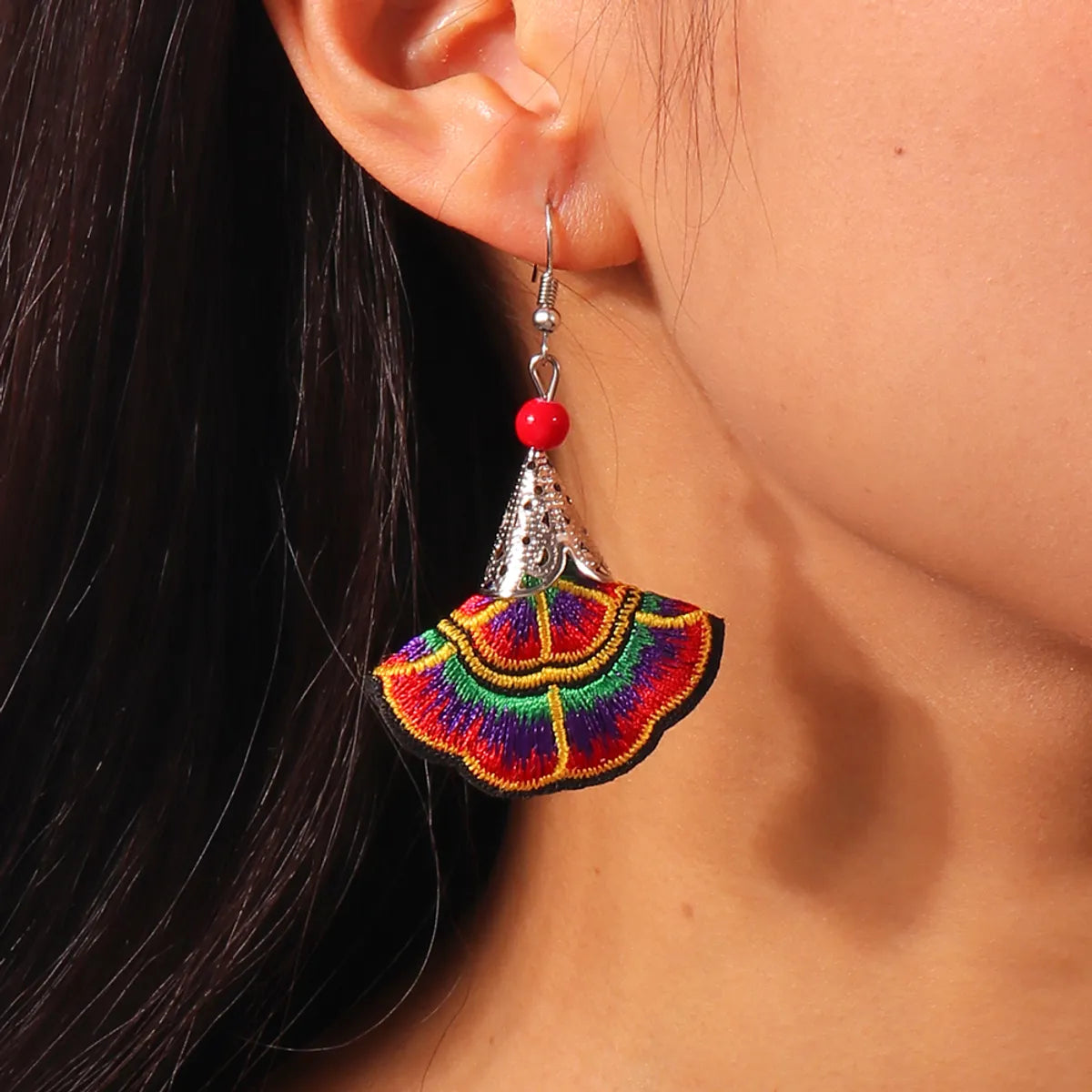 Ethnic Style Sector Cloth Embroidery Women's Drop Earrings