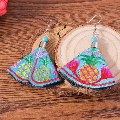 Ethnic Style Sector Cloth Embroidery Women's Drop Earrings