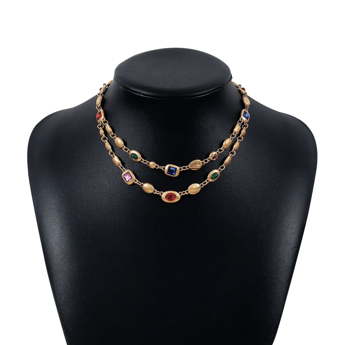 Ethnic Style Simple Style Color Block Alloy Glass Women's Layered Necklaces