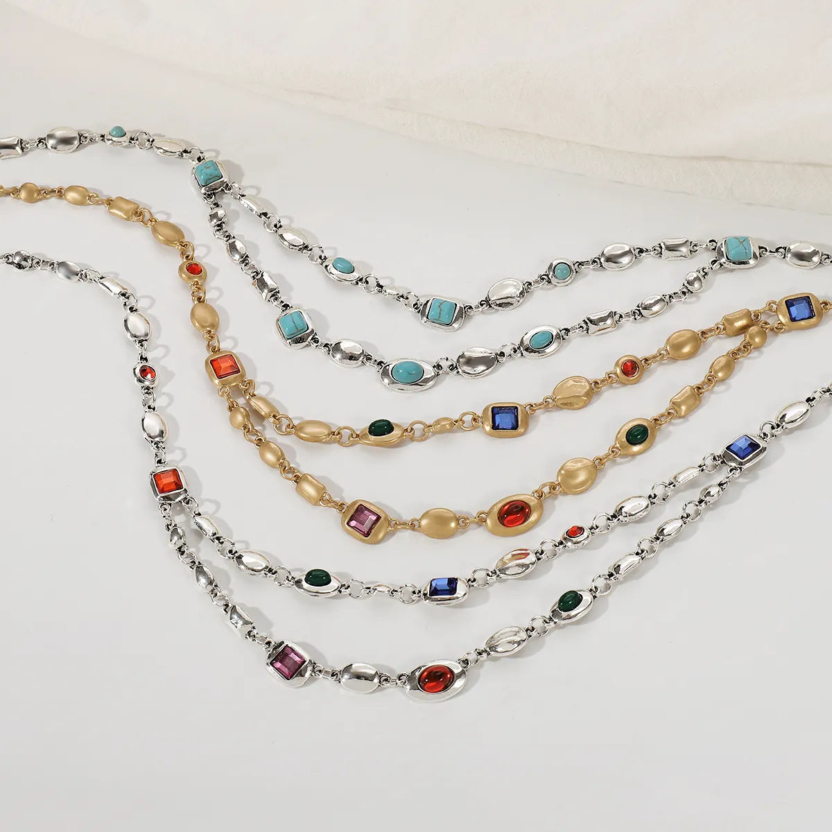 Ethnic Style Simple Style Color Block Alloy Glass Women's Layered Necklaces