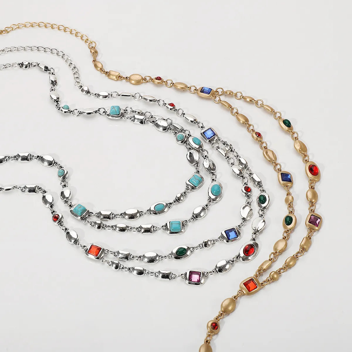 Ethnic Style Simple Style Color Block Alloy Glass Women's Layered Necklaces