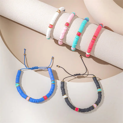 Ethnic Style Simple Style Commute Heart Shape Eye Polyester Glass Soft Clay Wholesale Drawstring Bracelets