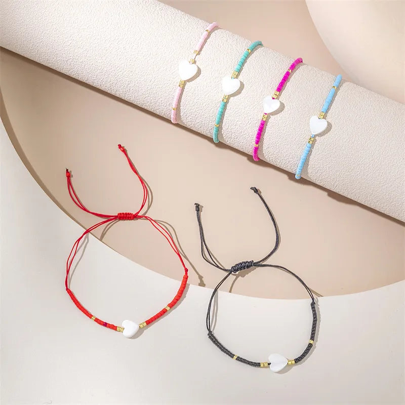 Ethnic Style Simple Style Commute Heart Shape Eye Polyester Glass Soft Clay Wholesale Drawstring Bracelets