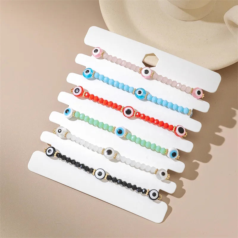 Ethnic Style Simple Style Commute Heart Shape Eye Polyester Glass Soft Clay Wholesale Drawstring Bracelets