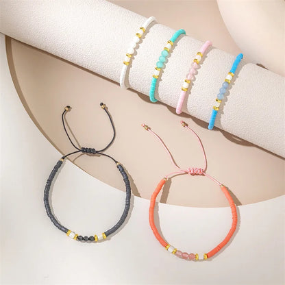 Ethnic Style Simple Style Commute Heart Shape Eye Polyester Glass Soft Clay Wholesale Drawstring Bracelets